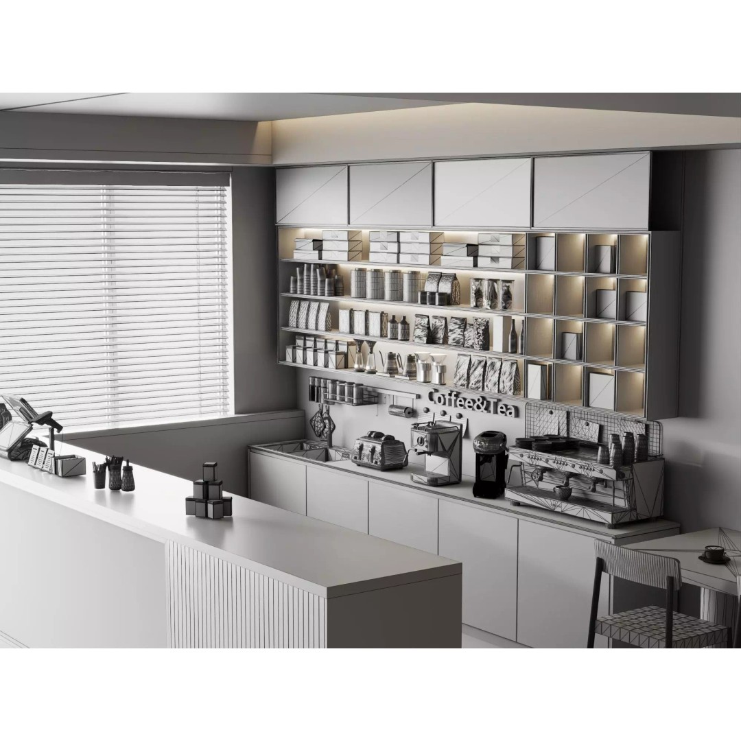 Coffee Shop Counter 3D Model – Low Poly Interior Design Asset, FBX - View 22