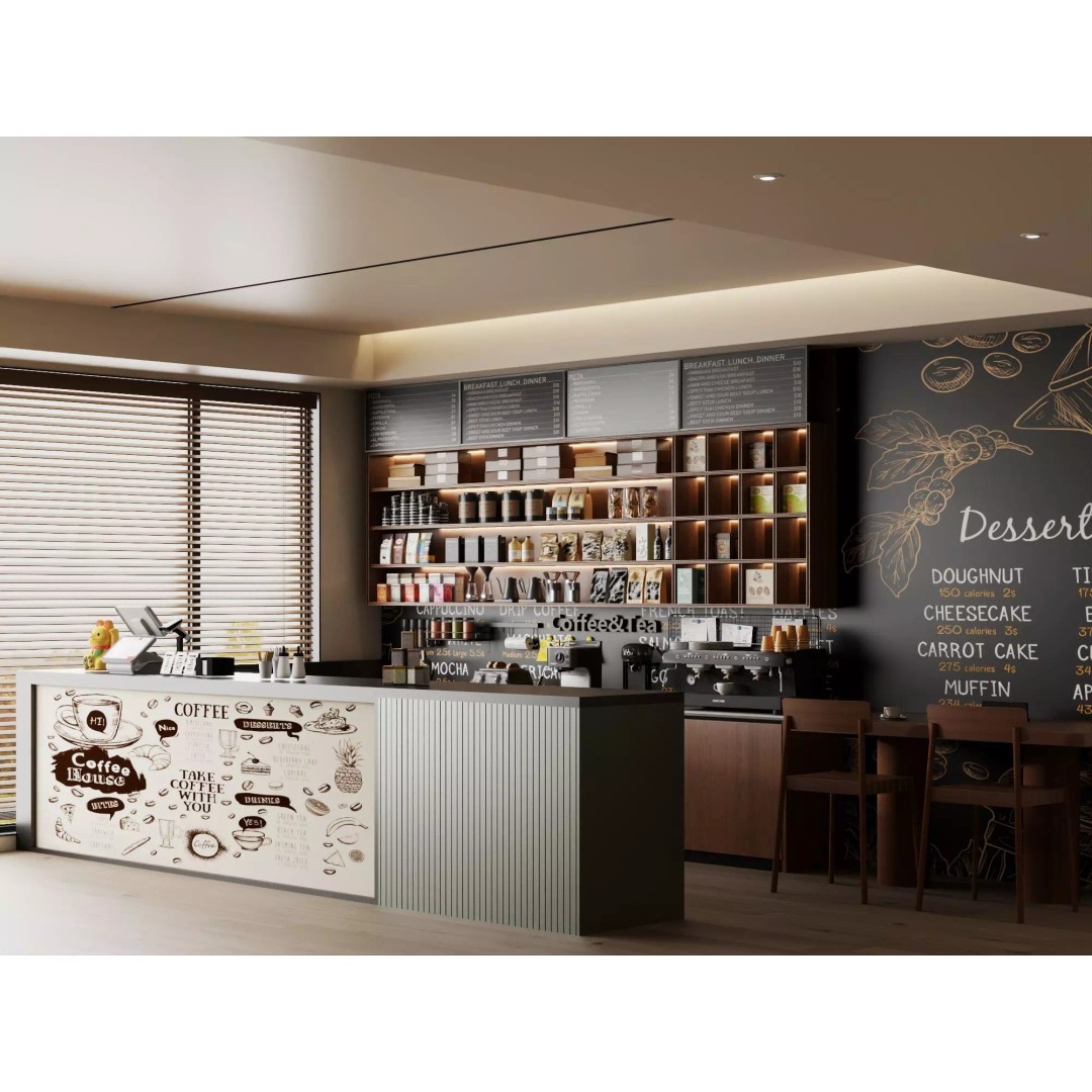 Coffee Shop Counter 3D Model – Low Poly Interior Design Asset, FBX - View 3