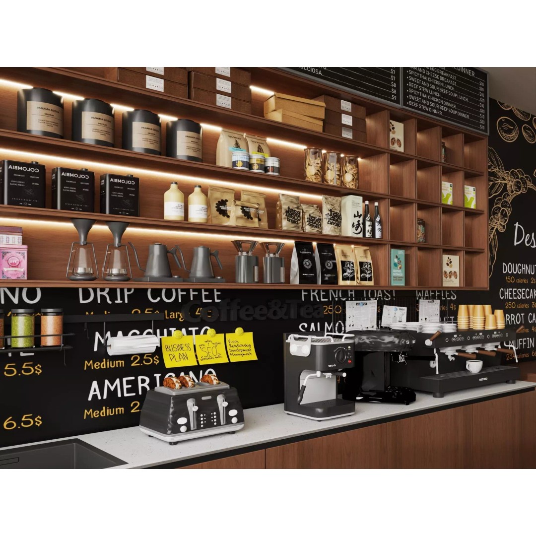 Coffee Shop Counter 3D Model – Low Poly Interior Design Asset, FBX - View 4