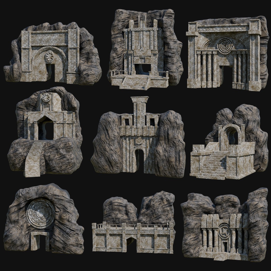 Cave Entrance 3D Model – Low Poly Game-Ready Ancient Temple Asset, FBX