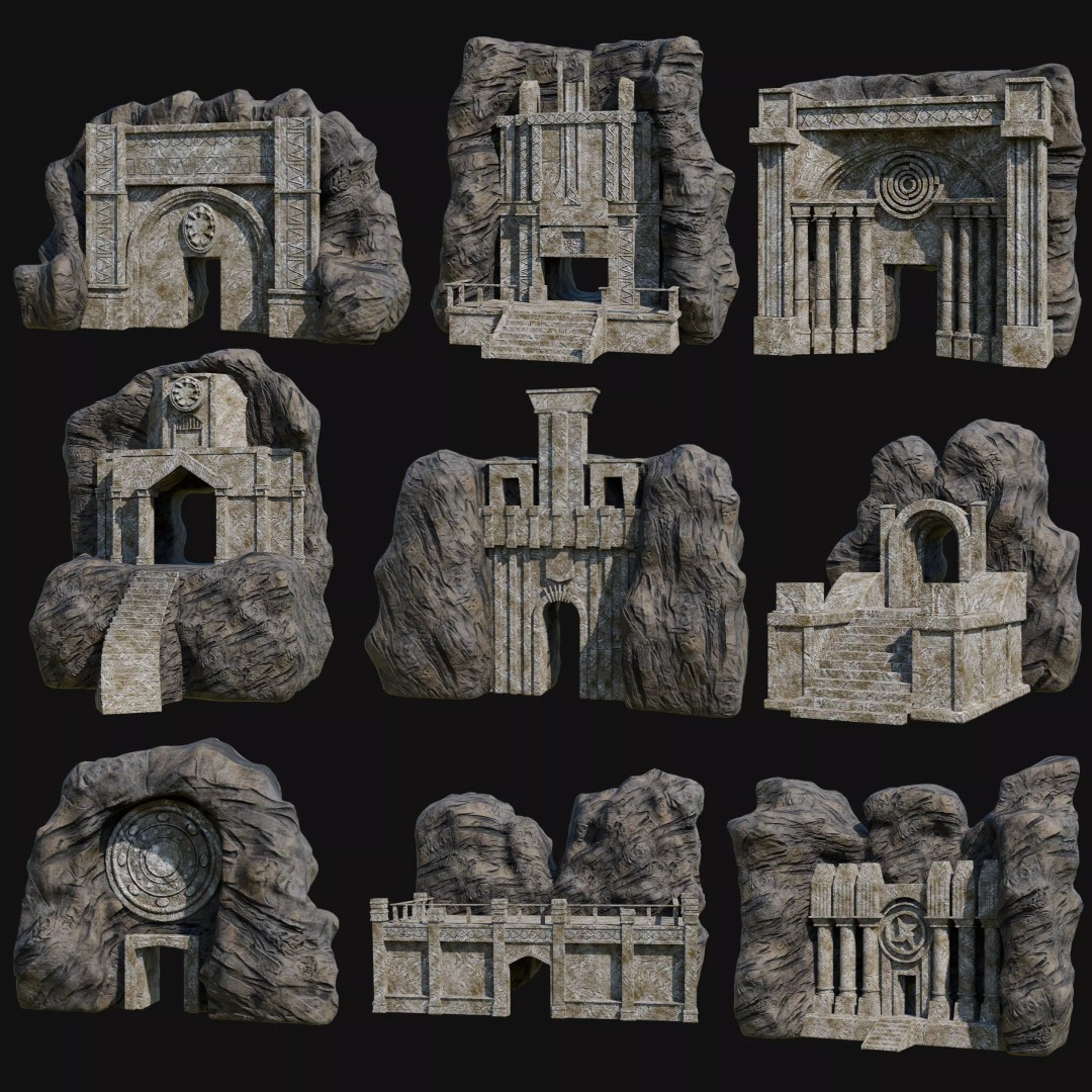 Cave Entrance 3D Model – Low Poly Game-Ready Ancient Temple Asset, FBX - View 2