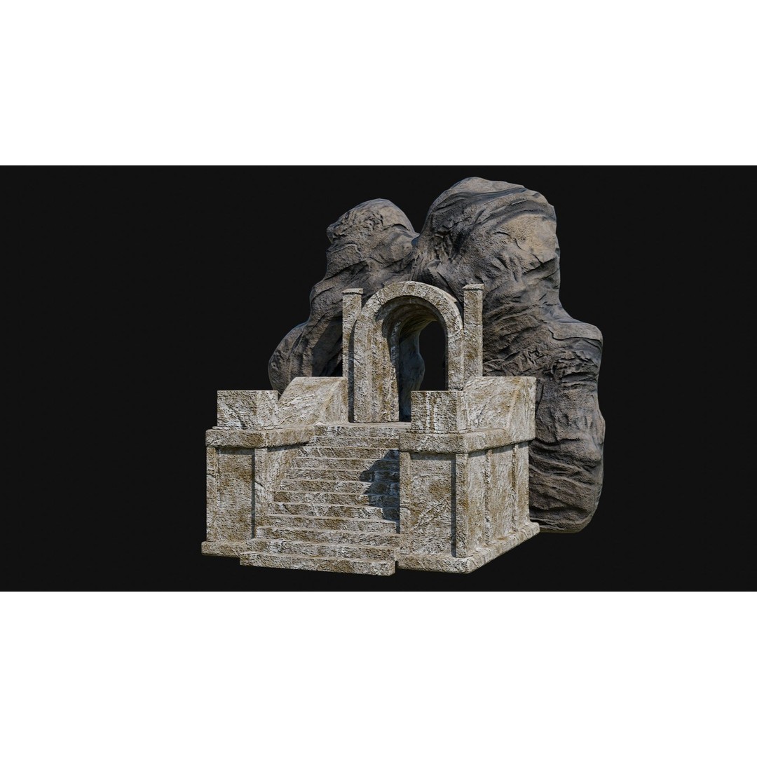 Cave Entrance 3D Model – Low Poly Game-Ready Ancient Temple Asset, FBX - View 27