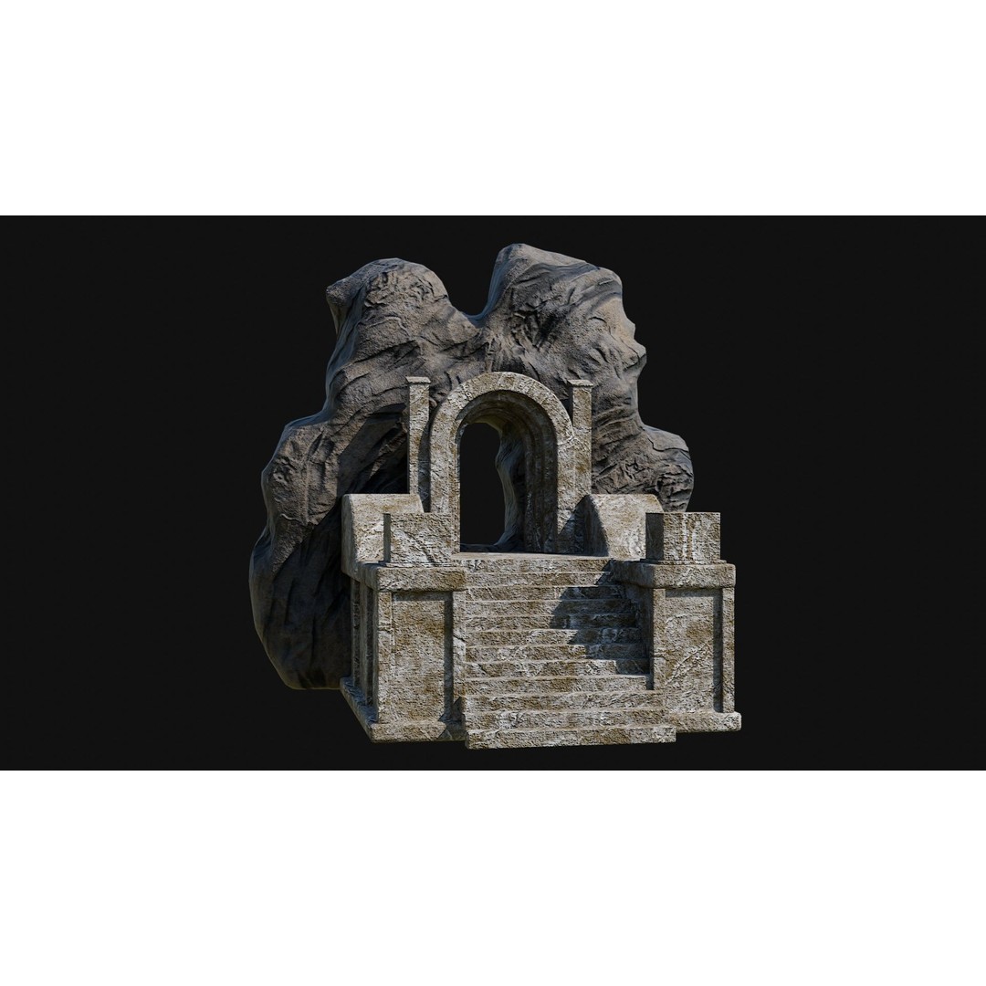 Cave Entrance 3D Model – Low Poly Game-Ready Ancient Temple Asset, FBX - View 29