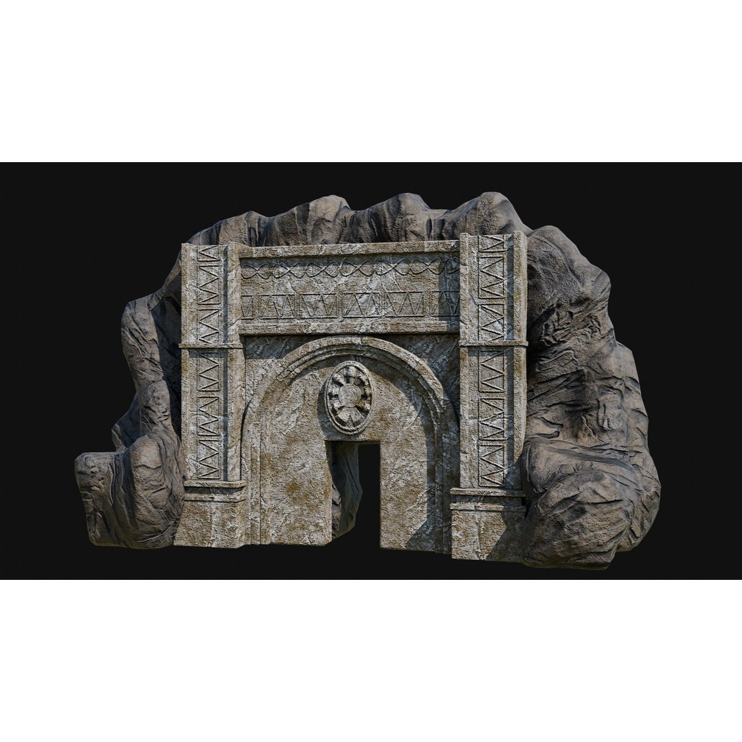 Cave Entrance 3D Model – Low Poly Game-Ready Ancient Temple Asset, FBX - View 3