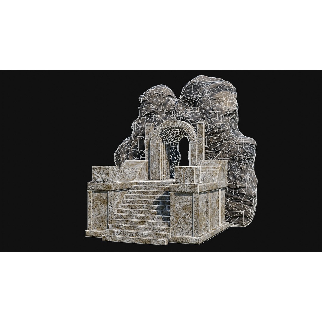 Cave Entrance 3D Model – Low Poly Game-Ready Ancient Temple Asset, FBX - View 30