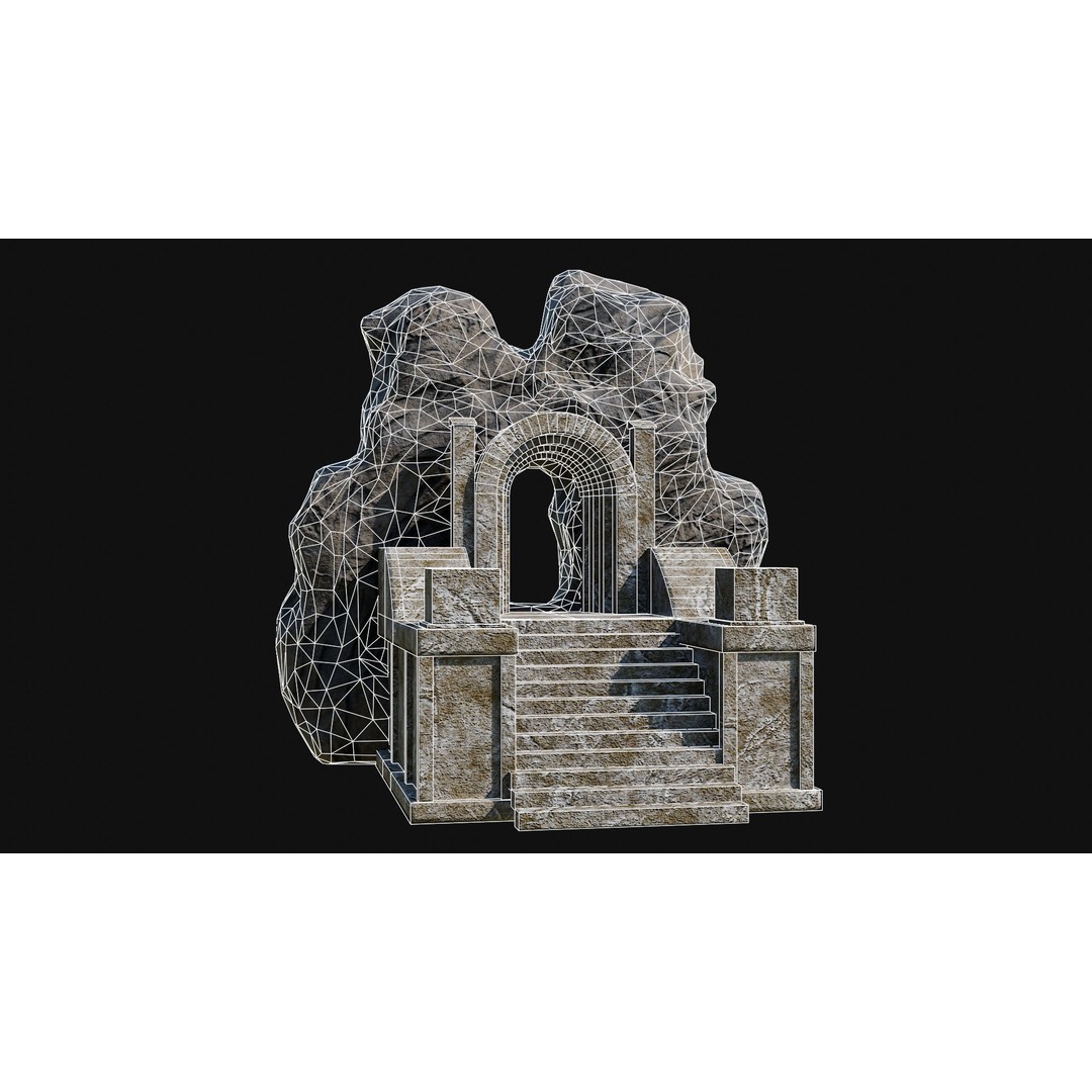 Cave Entrance 3D Model – Low Poly Game-Ready Ancient Temple Asset, FBX - View 32