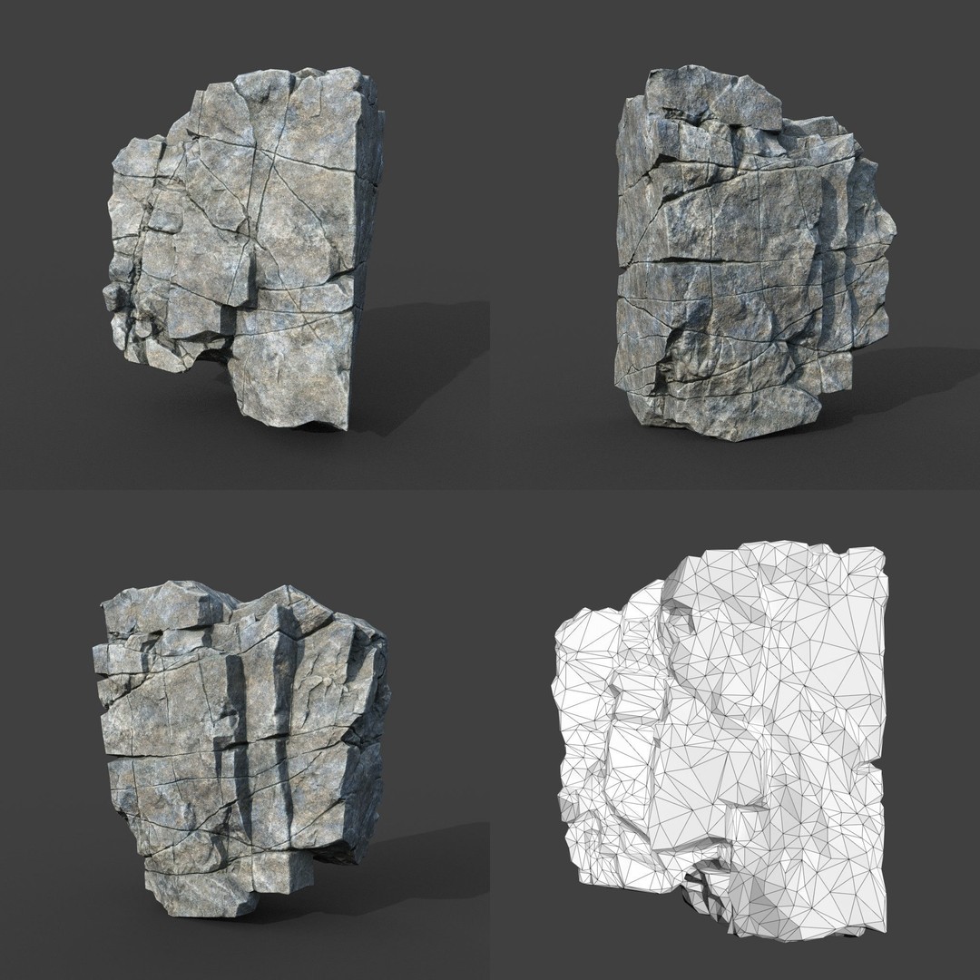 Gray Cracked Rock 3D Model – Low Poly Modular Terrain Asset, FBX