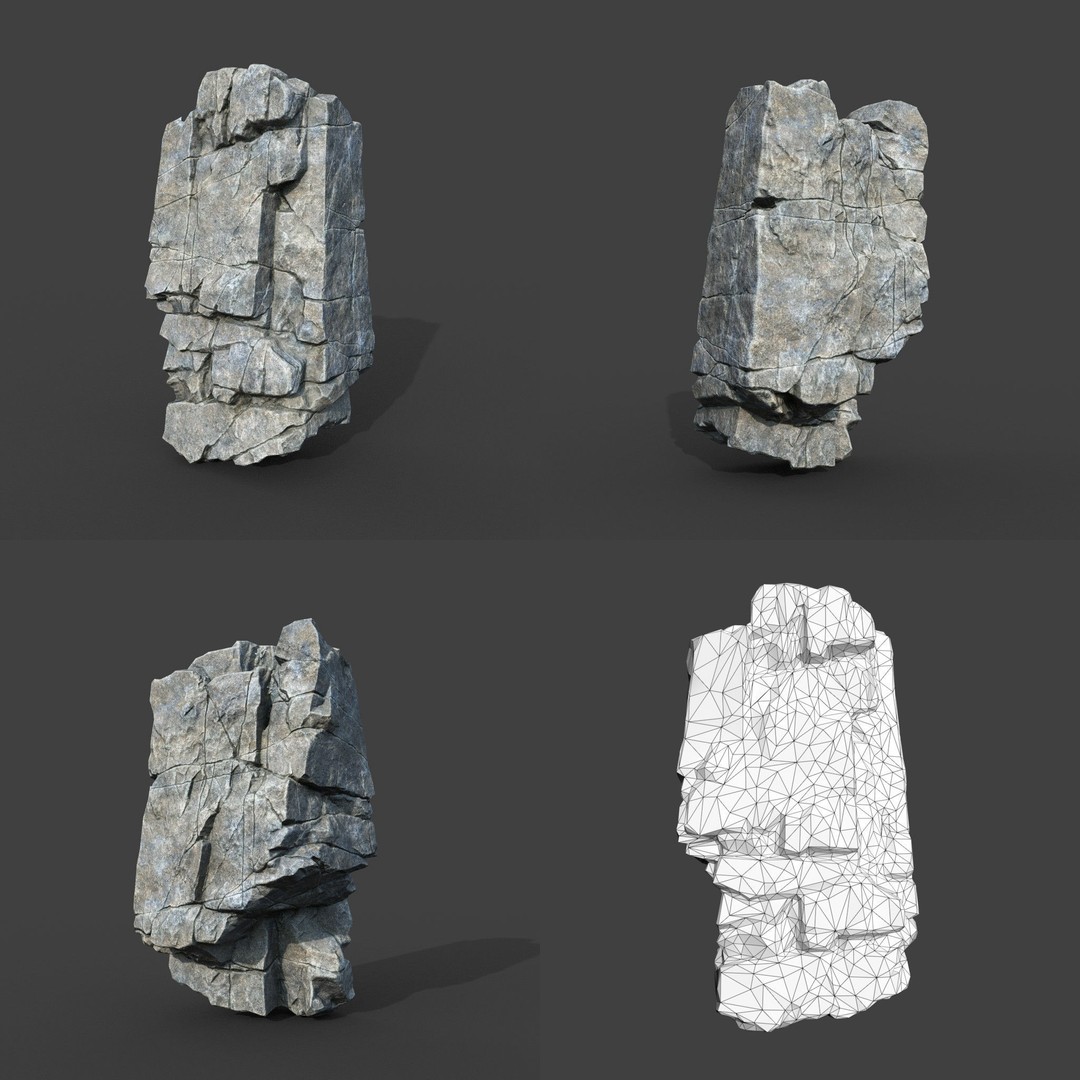 Gray Cracked Rock 3D Model – Low Poly Modular Terrain Asset, FBX - View 10