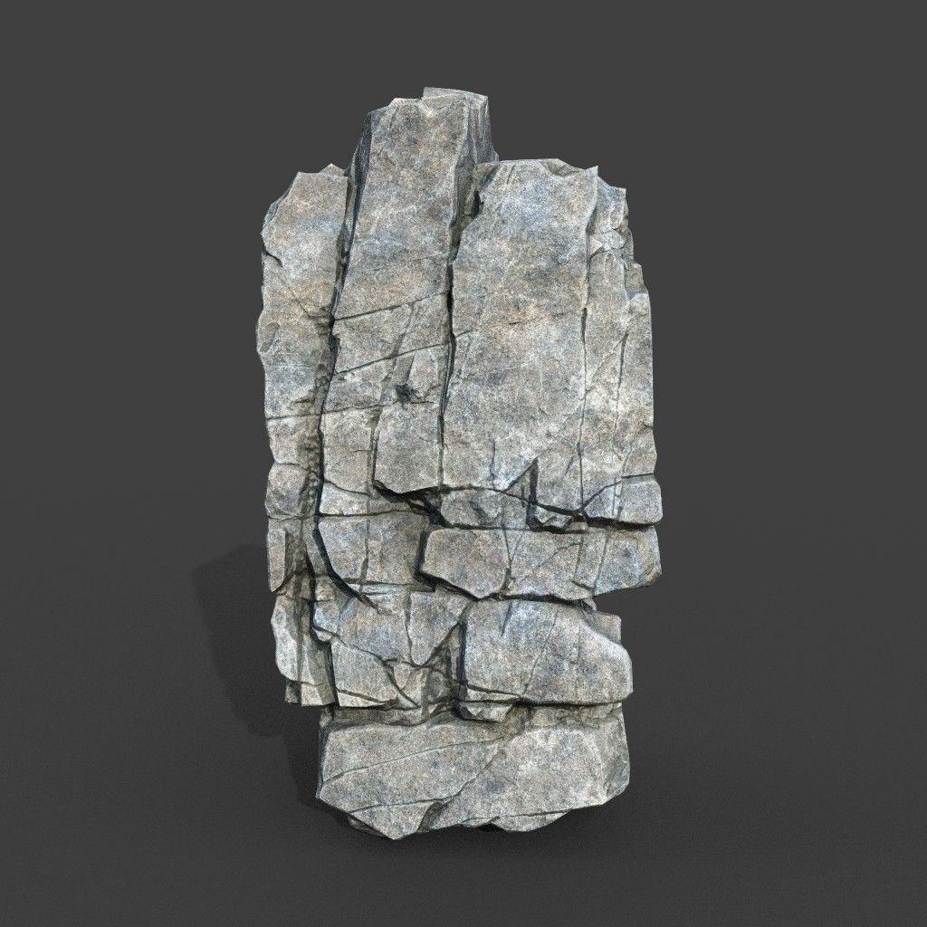 Gray Cracked Rock 3D Model – Low Poly Modular Terrain Asset, FBX - View 11