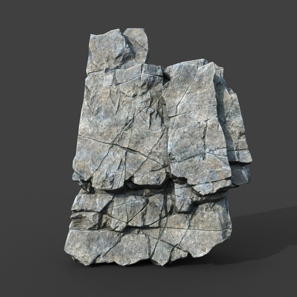 Gray Cracked Rock 3D Model – Low Poly Modular Terrain Asset, FBX - View 15