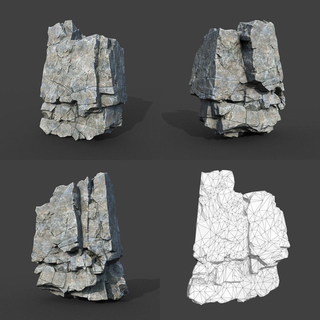 Gray Cracked Rock 3D Model – Low Poly Modular Terrain Asset, FBX - View 16