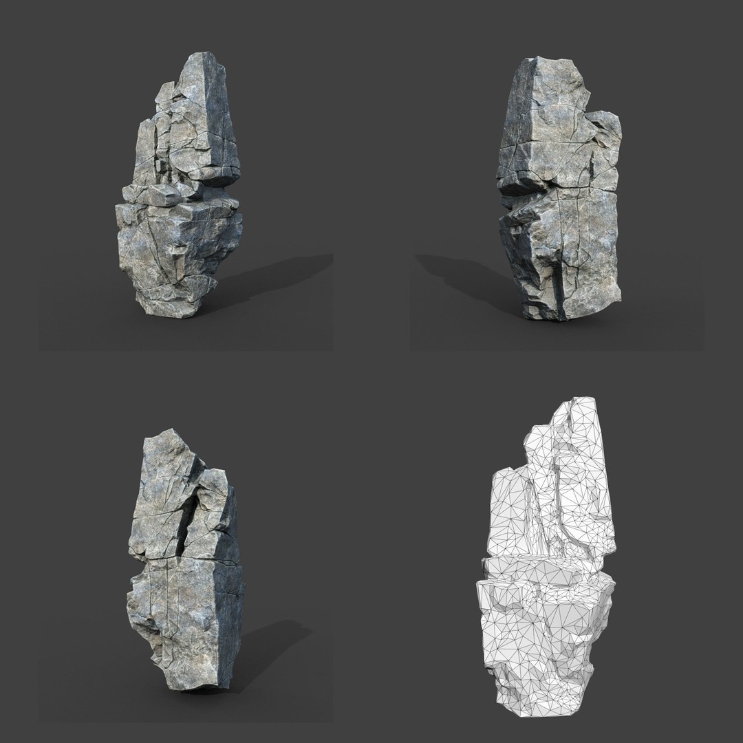 Gray Cracked Rock 3D Model – Low Poly Modular Terrain Asset, FBX - View 18
