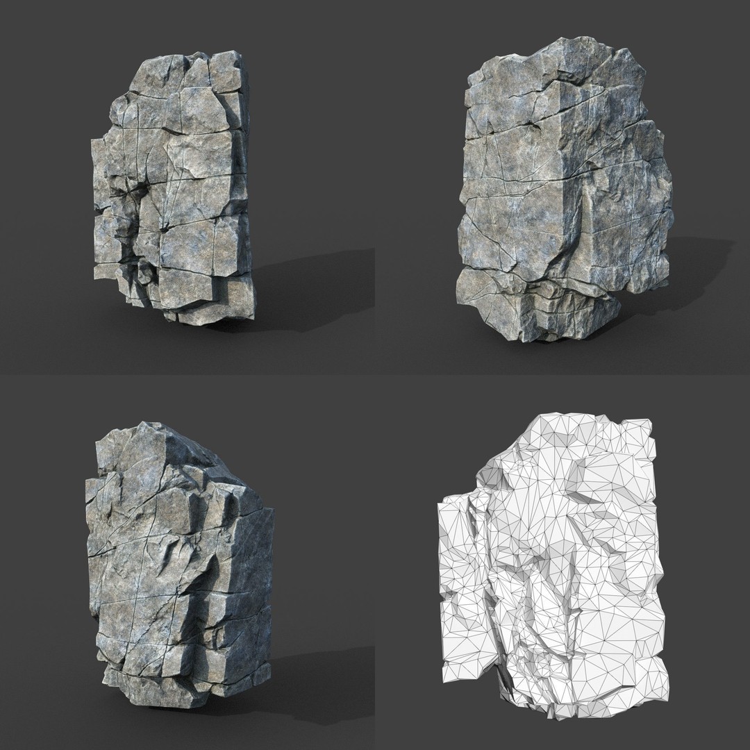Gray Cracked Rock 3D Model – Low Poly Modular Terrain Asset, FBX - View 20