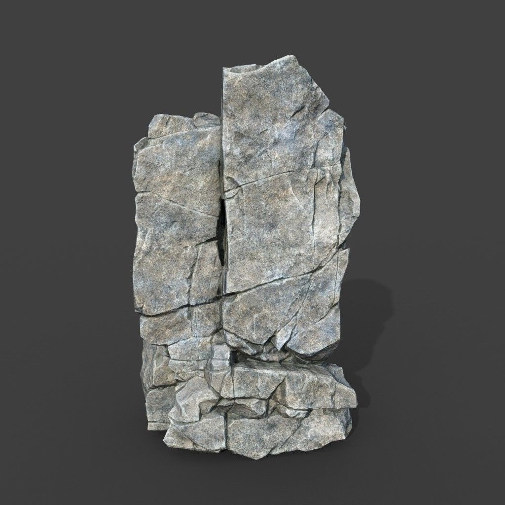 Gray Cracked Rock 3D Model – Low Poly Modular Terrain Asset, FBX - View 3