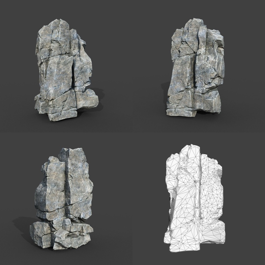 Gray Cracked Rock 3D Model – Low Poly Modular Terrain Asset, FBX - View 4