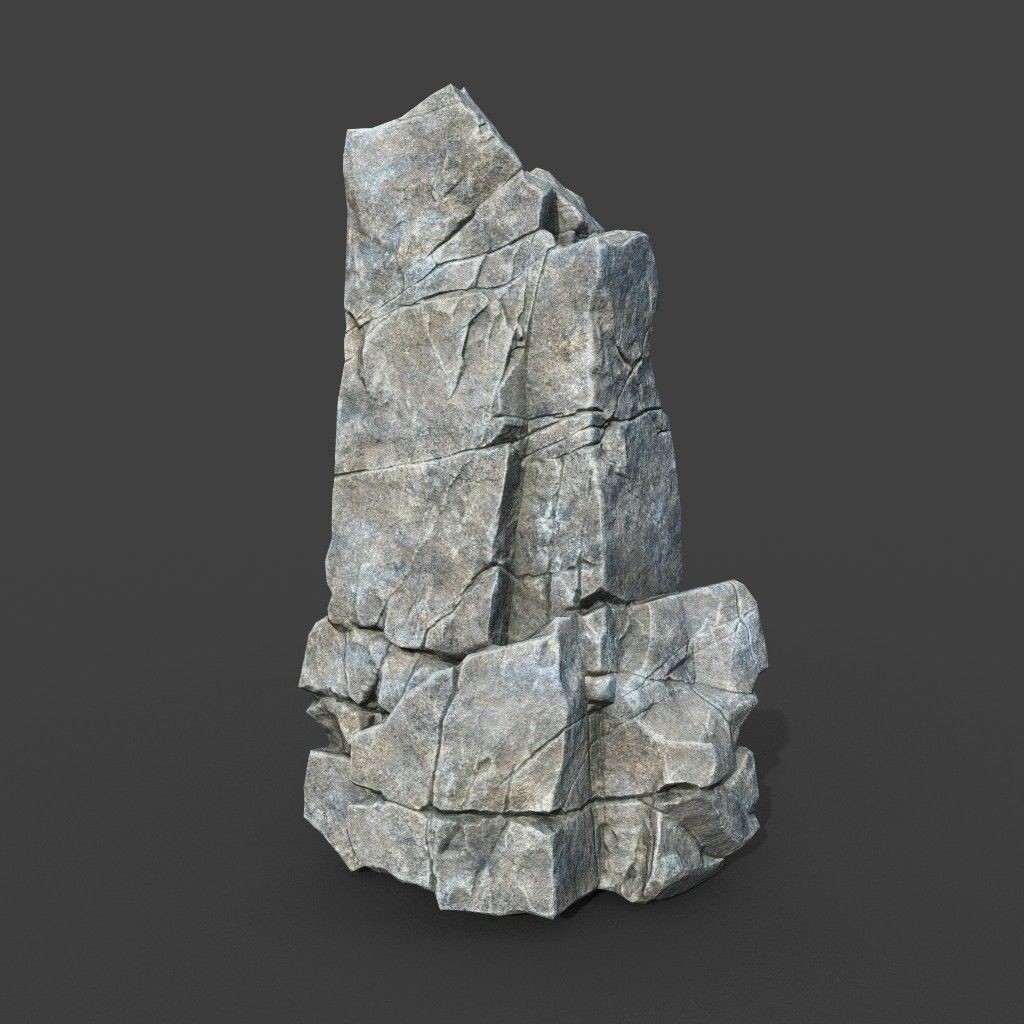 Gray Cracked Rock 3D Model – Low Poly Modular Terrain Asset, FBX - View 5