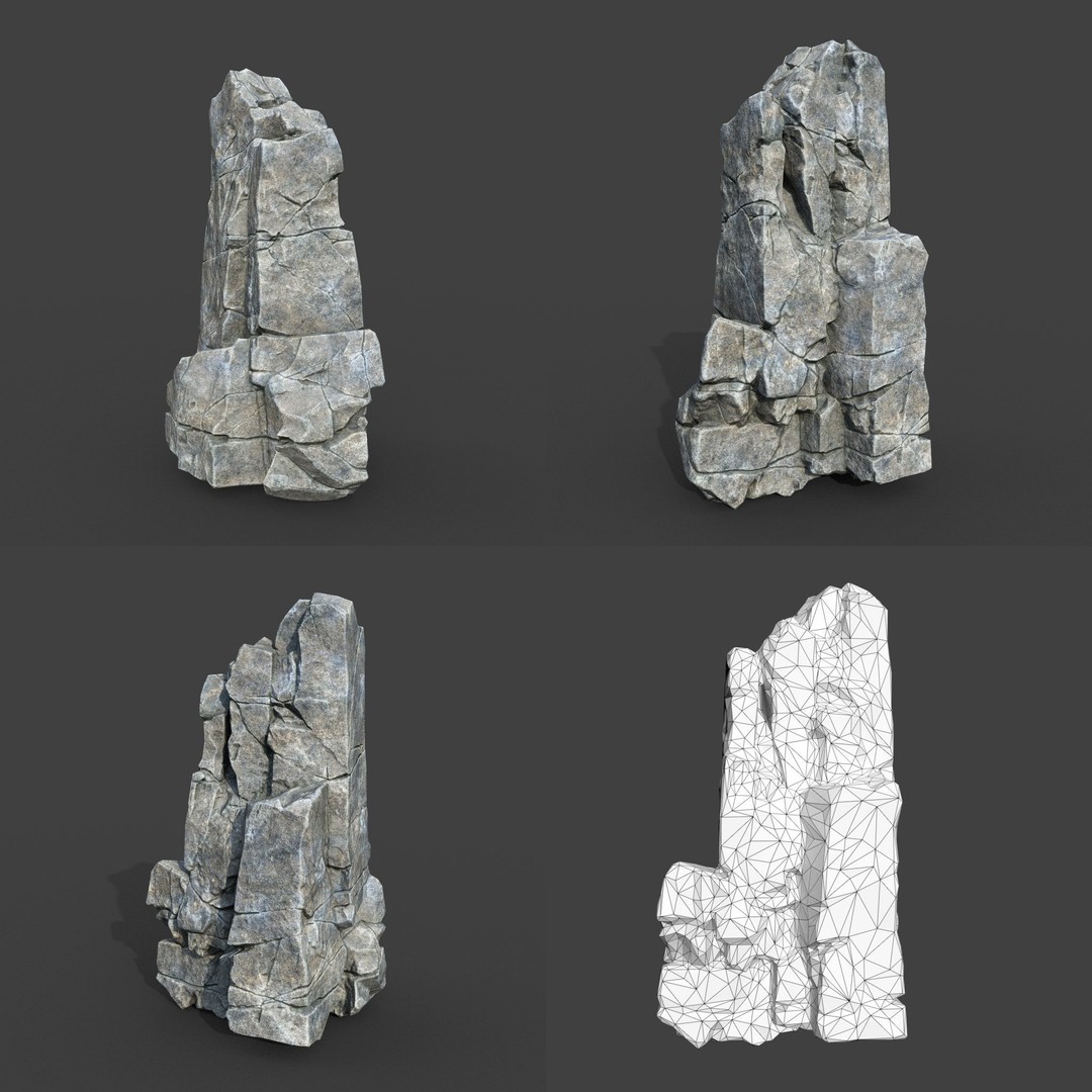 Gray Cracked Rock 3D Model – Low Poly Modular Terrain Asset, FBX - View 6