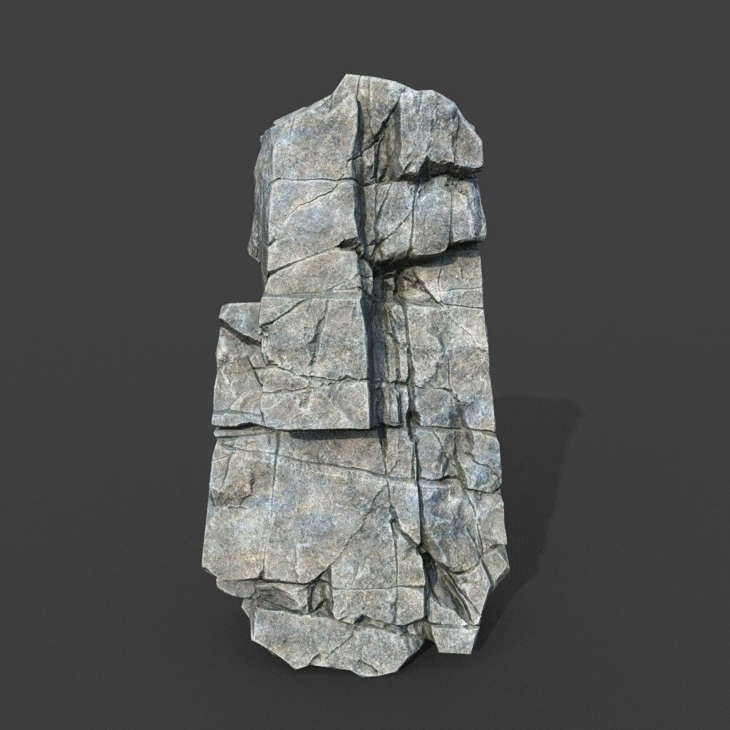 Gray Cracked Rock 3D Model – Low Poly Modular Terrain Asset, FBX - View 7