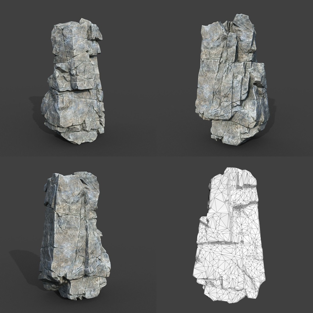 Gray Cracked Rock 3D Model – Low Poly Modular Terrain Asset, FBX - View 8
