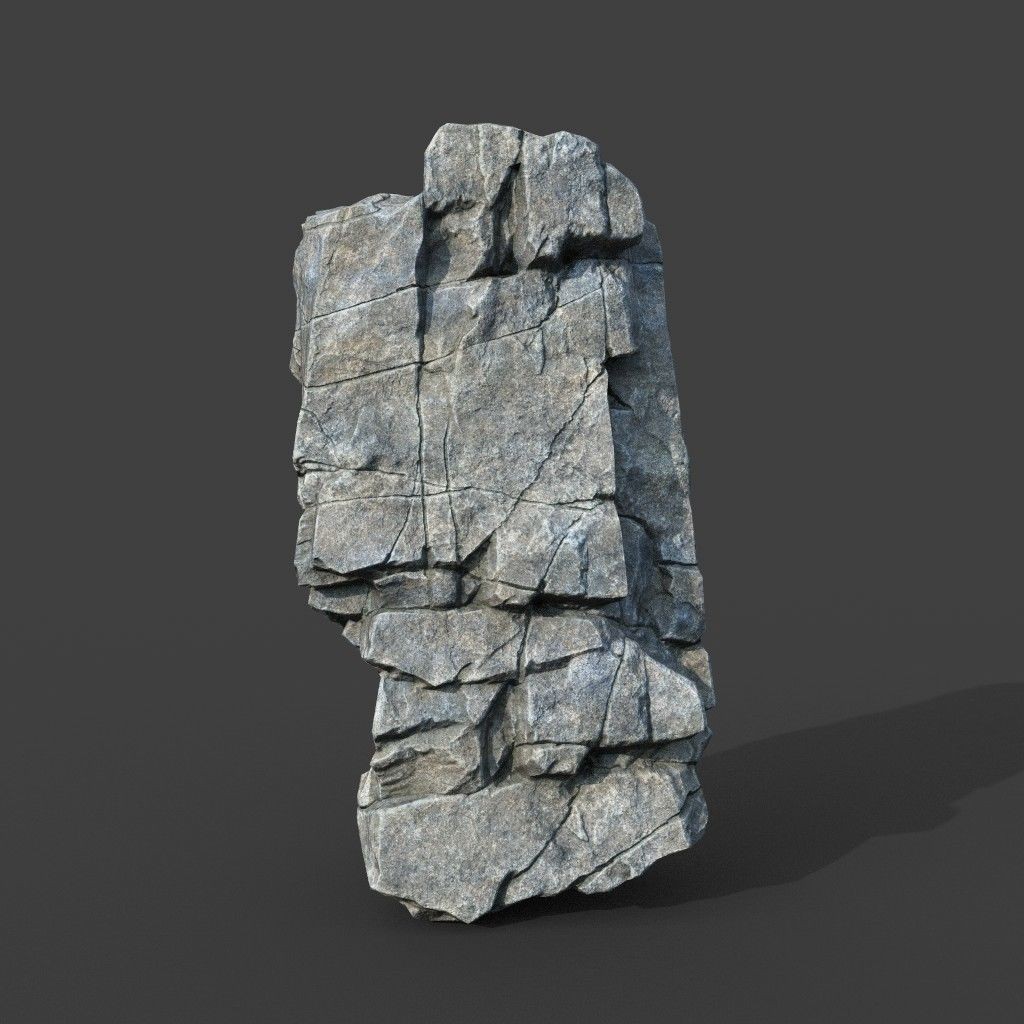Gray Cracked Rock 3D Model – Low Poly Modular Terrain Asset, FBX - View 9