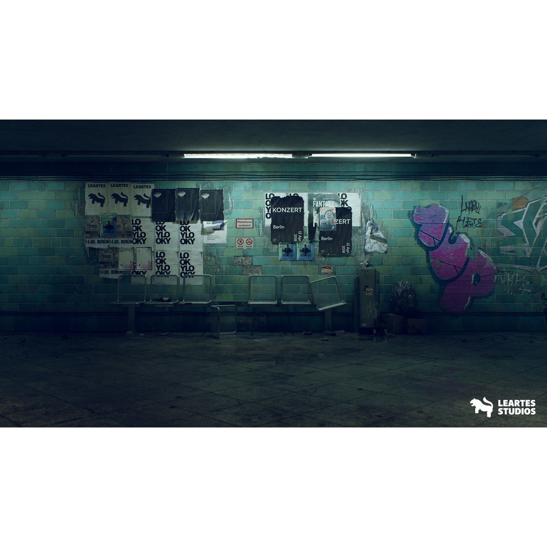Abandoned Subway Station 3D Model – Low Poly Game Asset, FBX, PBR - View 5