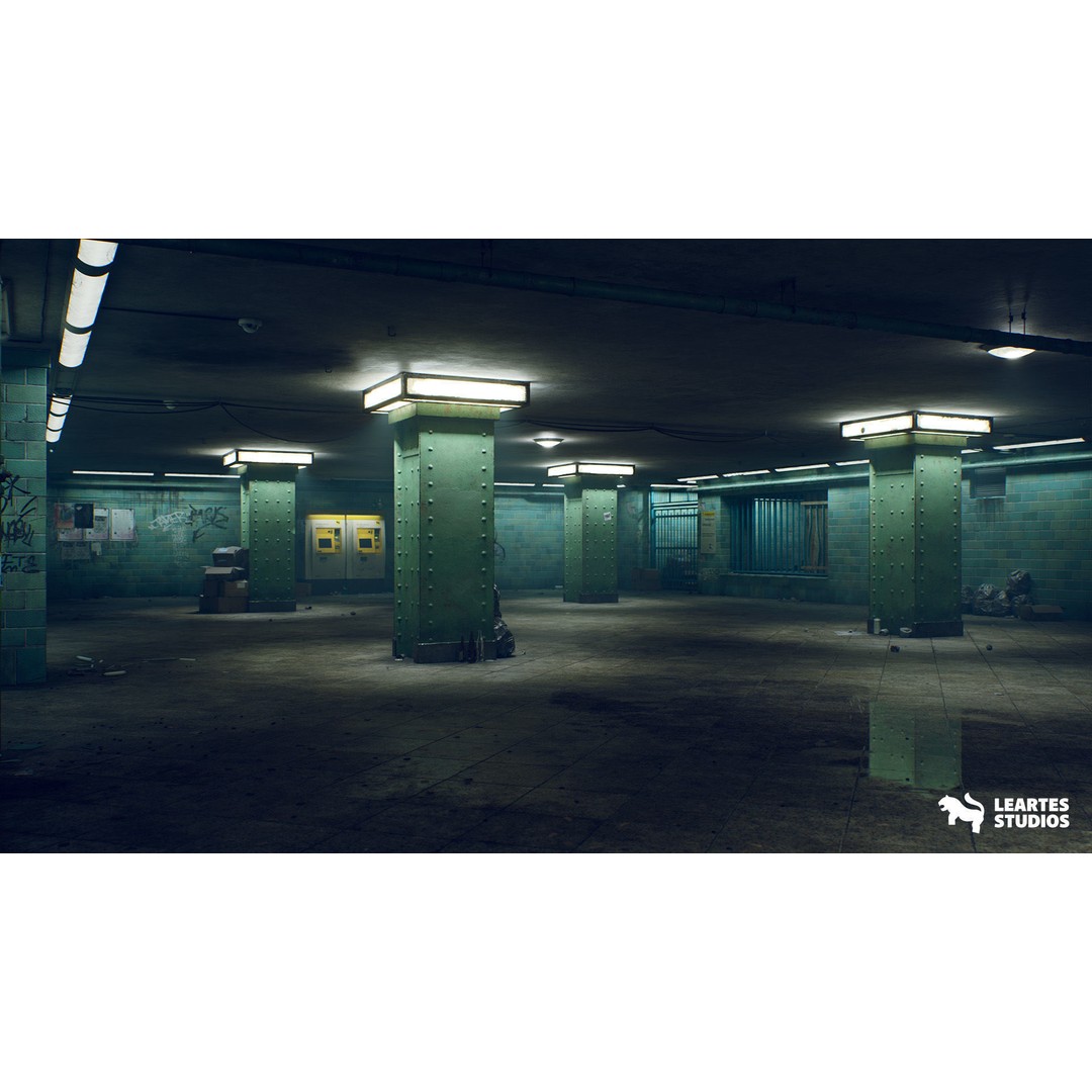 Abandoned Subway Station 3D Model – Low Poly Game Asset, FBX, PBR - View 6