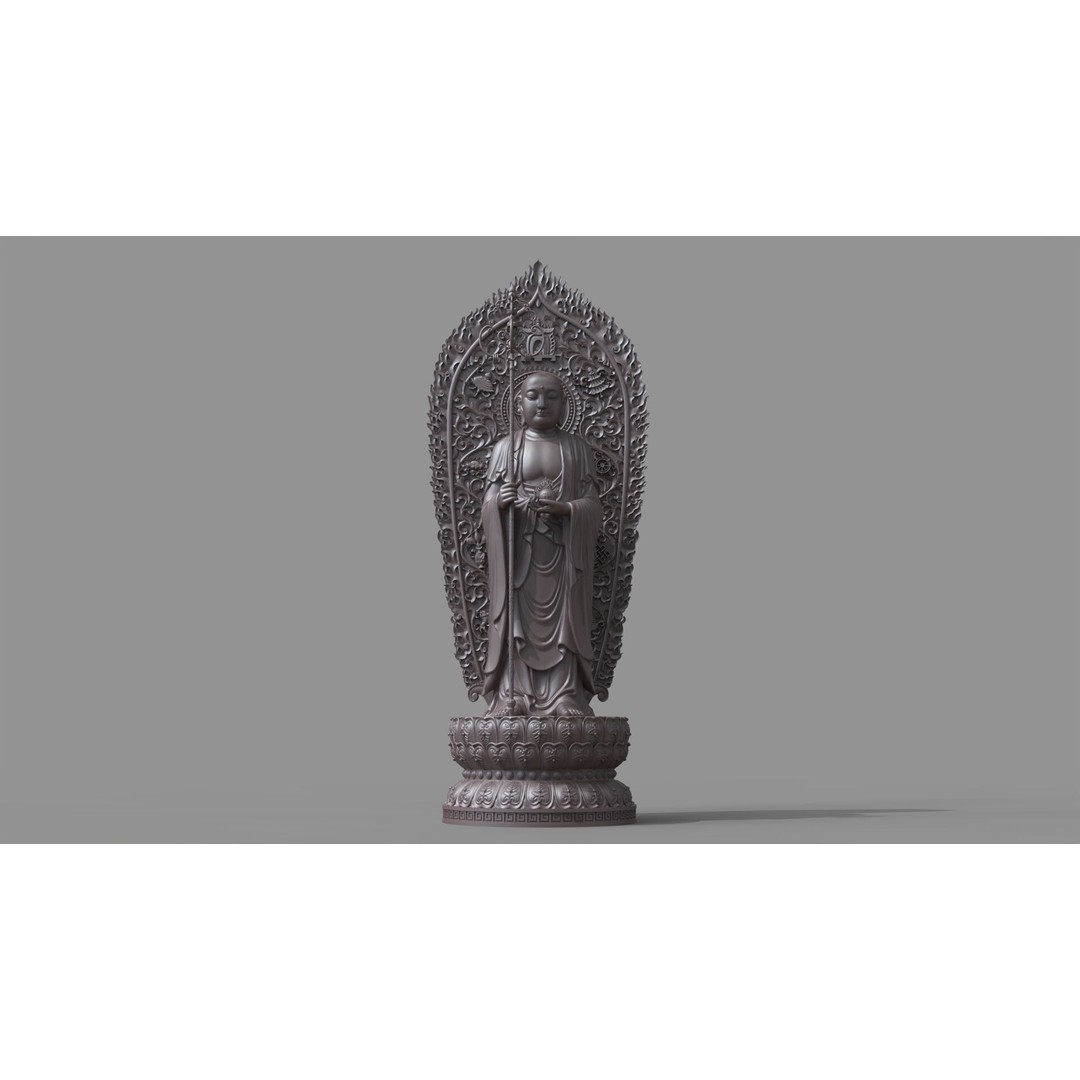 Ksitigarbha Bodhisattva Buddha Statue 3D Model – High Poly PBR Sculpture, FBX