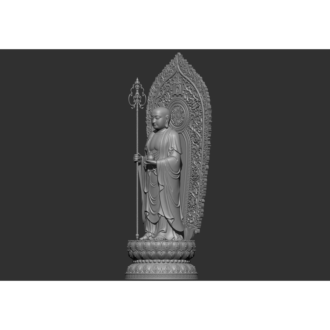 Ksitigarbha Bodhisattva Buddha Statue 3D Model – High Poly PBR Sculpture, FBX - View 10