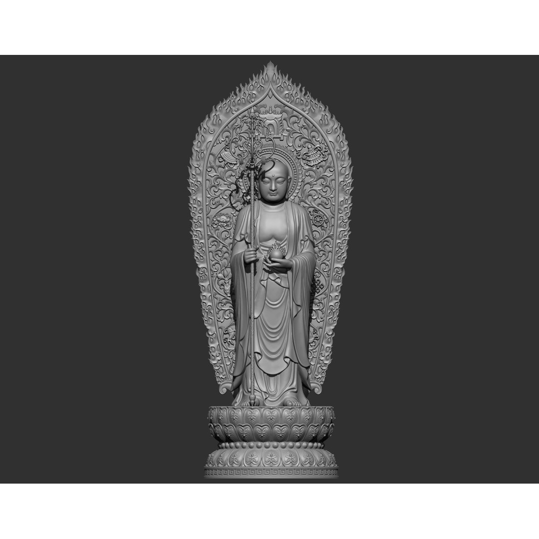 Ksitigarbha Bodhisattva Buddha Statue 3D Model – High Poly PBR Sculpture, FBX - View 12