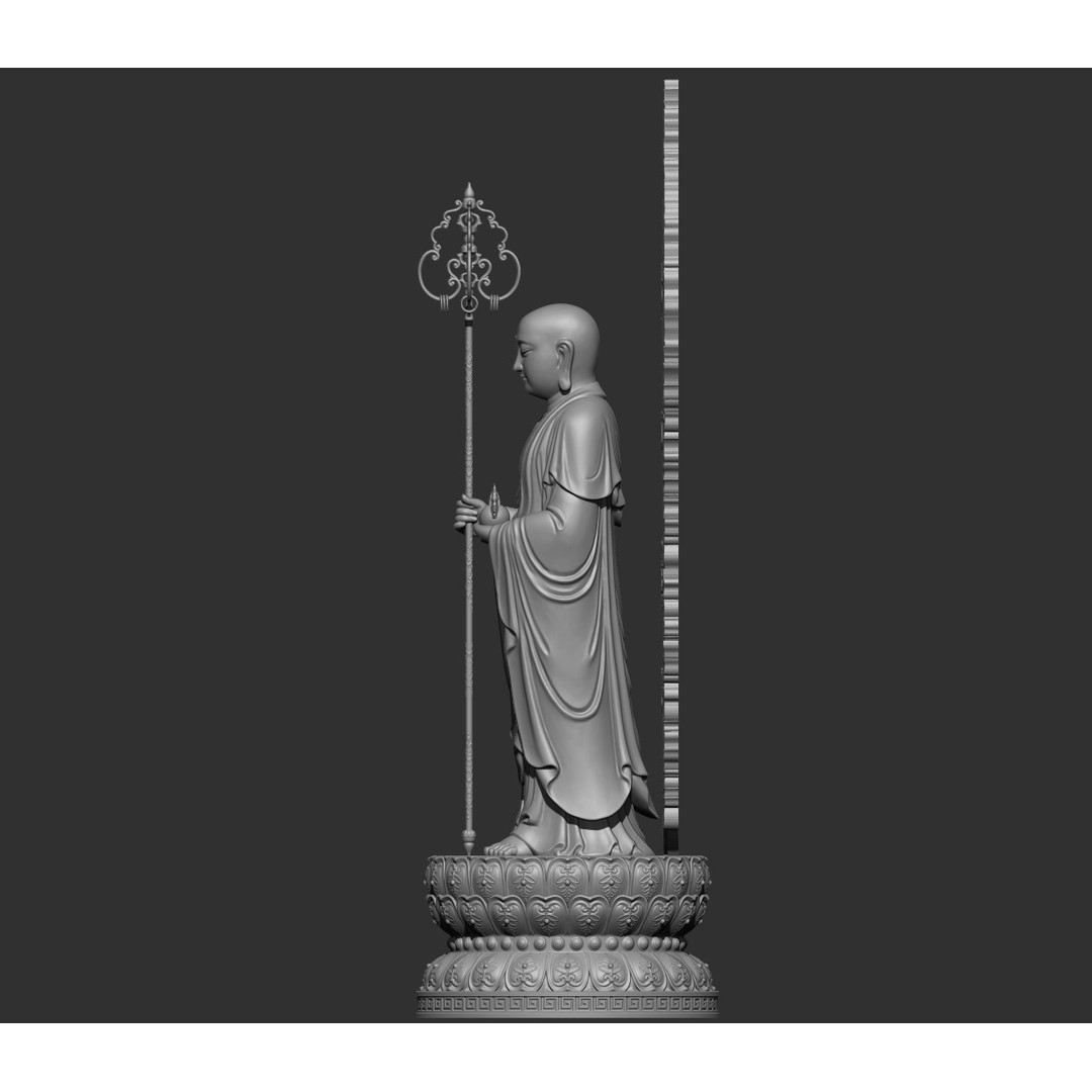 Ksitigarbha Bodhisattva Buddha Statue 3D Model – High Poly PBR Sculpture, FBX - View 13