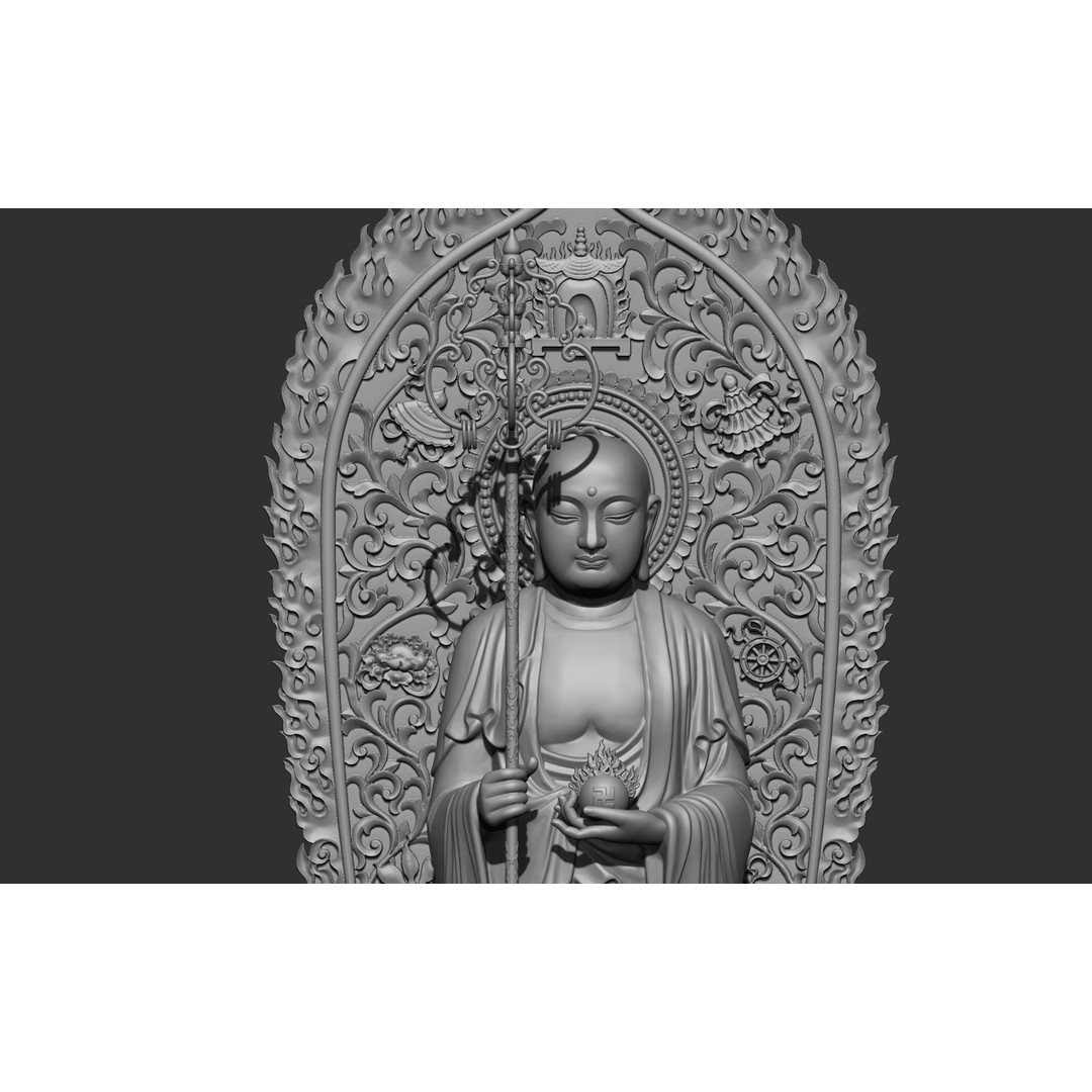 Ksitigarbha Bodhisattva Buddha Statue 3D Model – High Poly PBR Sculpture, FBX - View 14