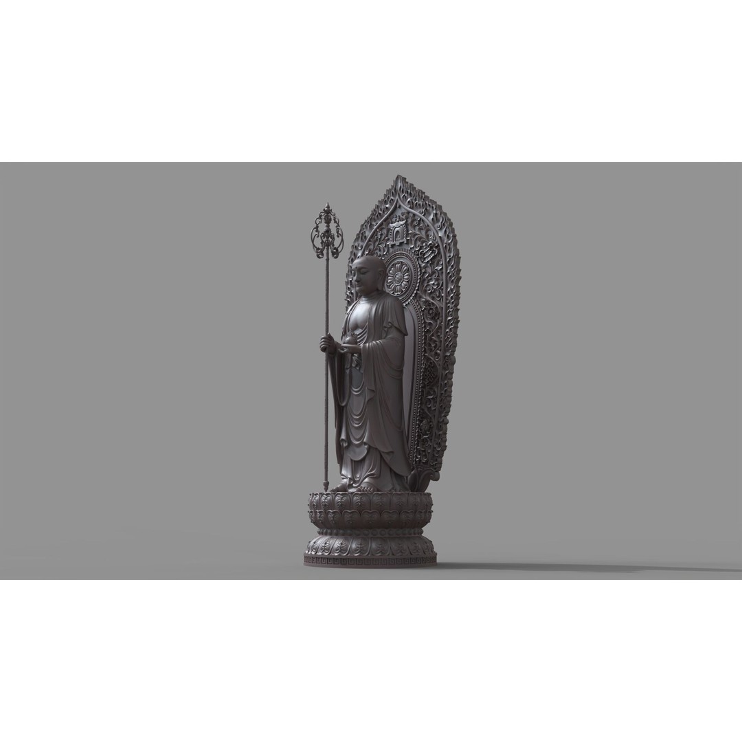 Ksitigarbha Bodhisattva Buddha Statue 3D Model – High Poly PBR Sculpture, FBX - View 16