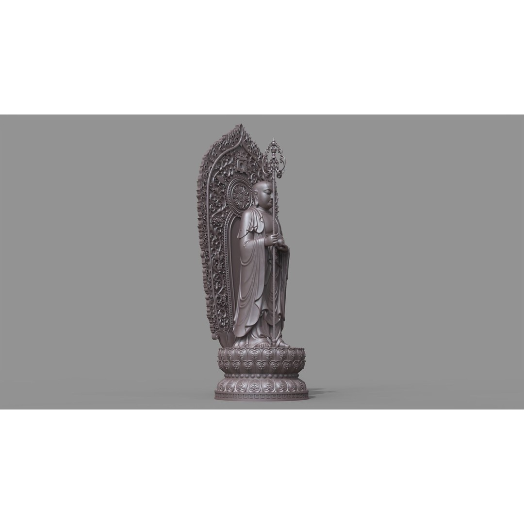 Ksitigarbha Bodhisattva Buddha Statue 3D Model – High Poly PBR Sculpture, FBX - View 17