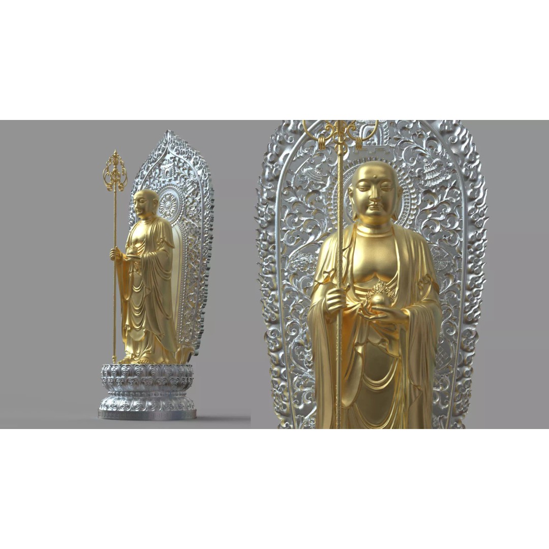 Ksitigarbha Bodhisattva Buddha Statue 3D Model – High Poly PBR Sculpture, FBX - View 2