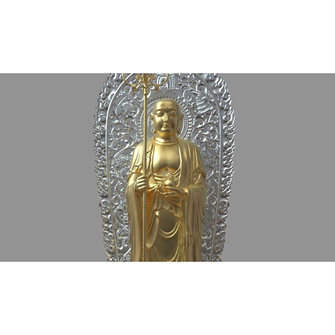Ksitigarbha Bodhisattva Buddha Statue 3D Model – High Poly PBR Sculpture, FBX - View 4