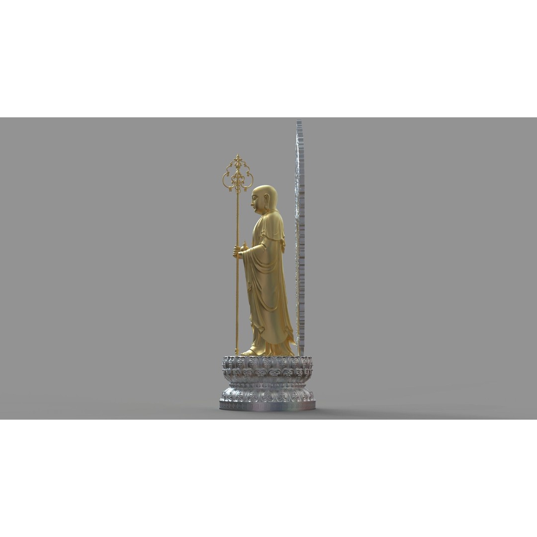 Ksitigarbha Bodhisattva Buddha Statue 3D Model – High Poly PBR Sculpture, FBX - View 5