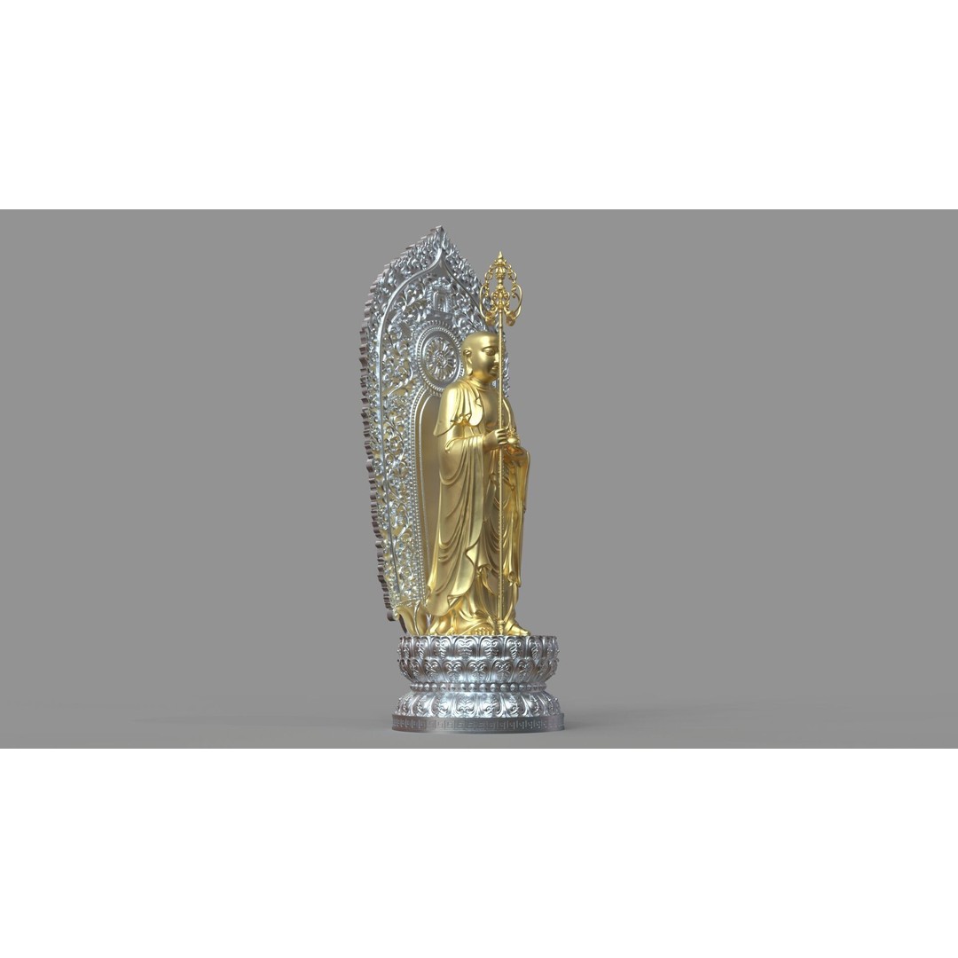 Ksitigarbha Bodhisattva Buddha Statue 3D Model – High Poly PBR Sculpture, FBX - View 6