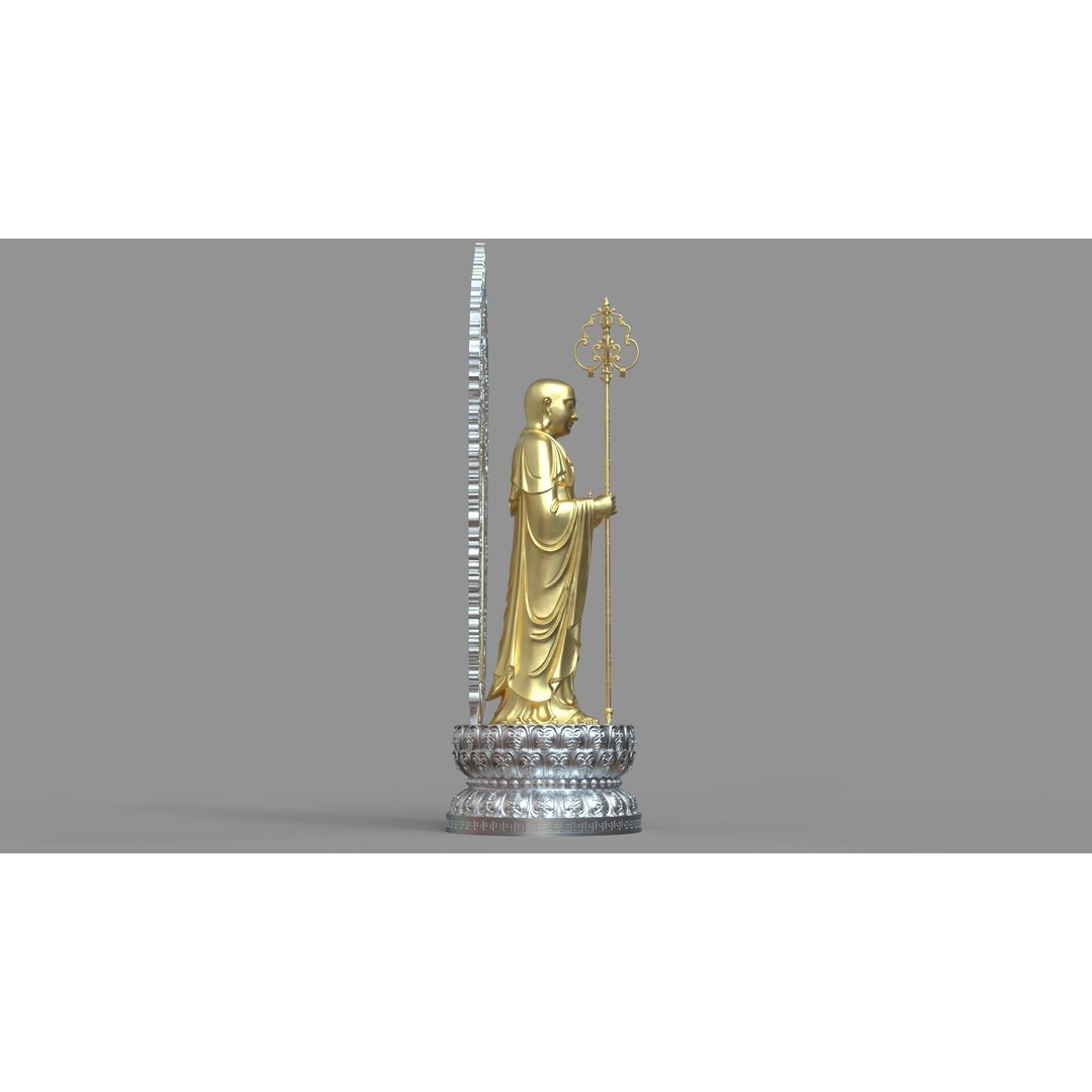 Ksitigarbha Bodhisattva Buddha Statue 3D Model – High Poly PBR Sculpture, FBX - View 7