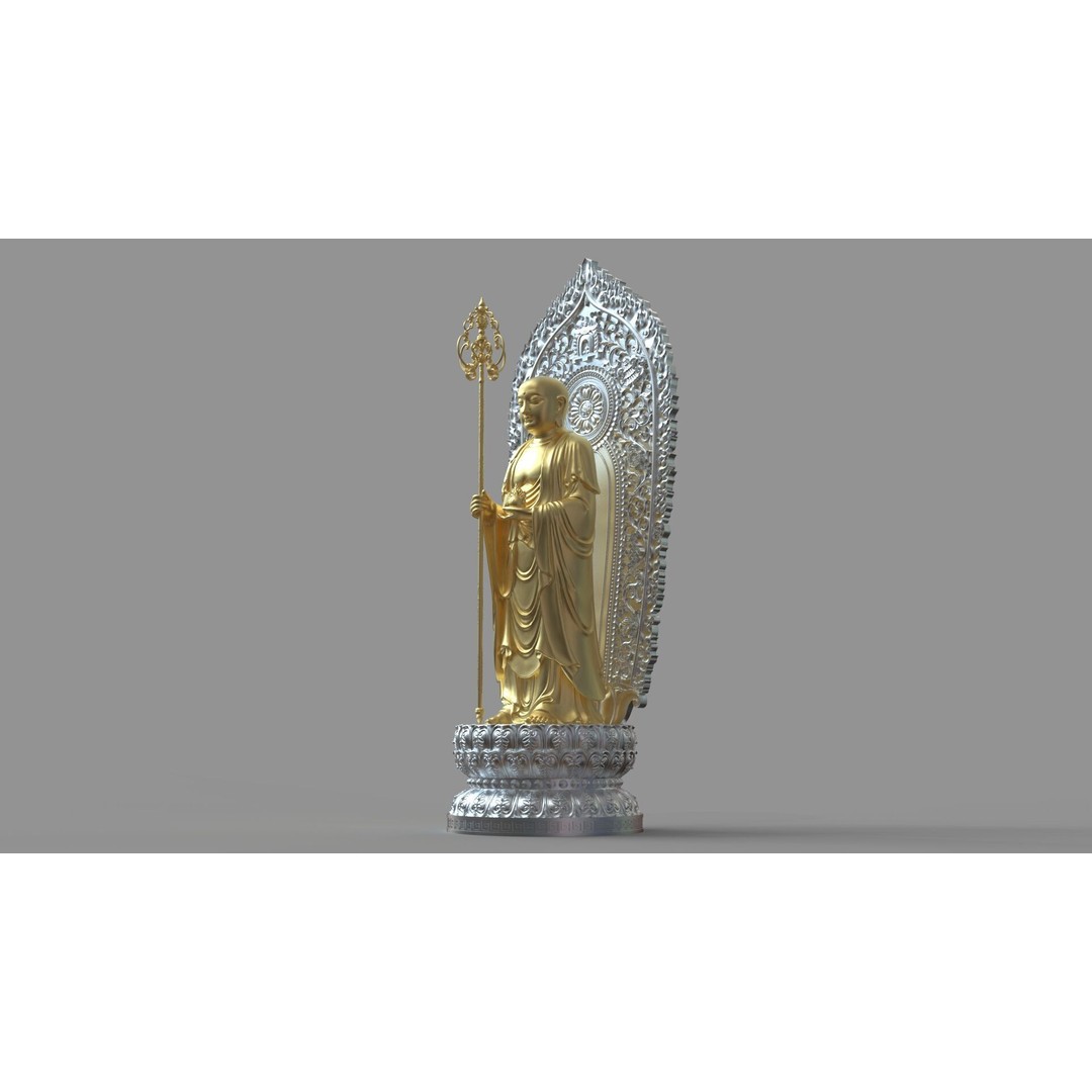 Ksitigarbha Bodhisattva Buddha Statue 3D Model – High Poly PBR Sculpture, FBX - View 8