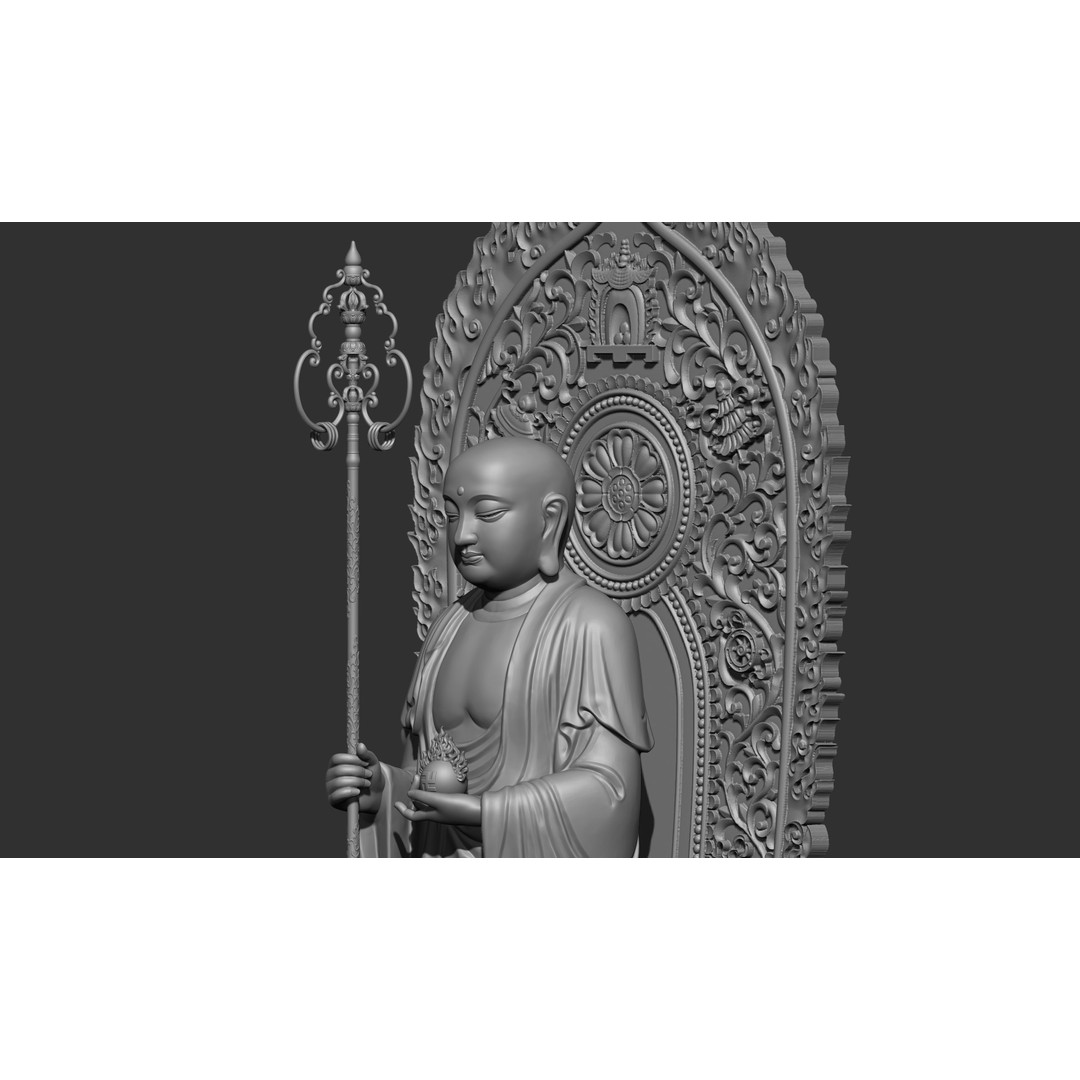 Ksitigarbha Bodhisattva Buddha Statue 3D Model – High Poly PBR Sculpture, FBX - View 9