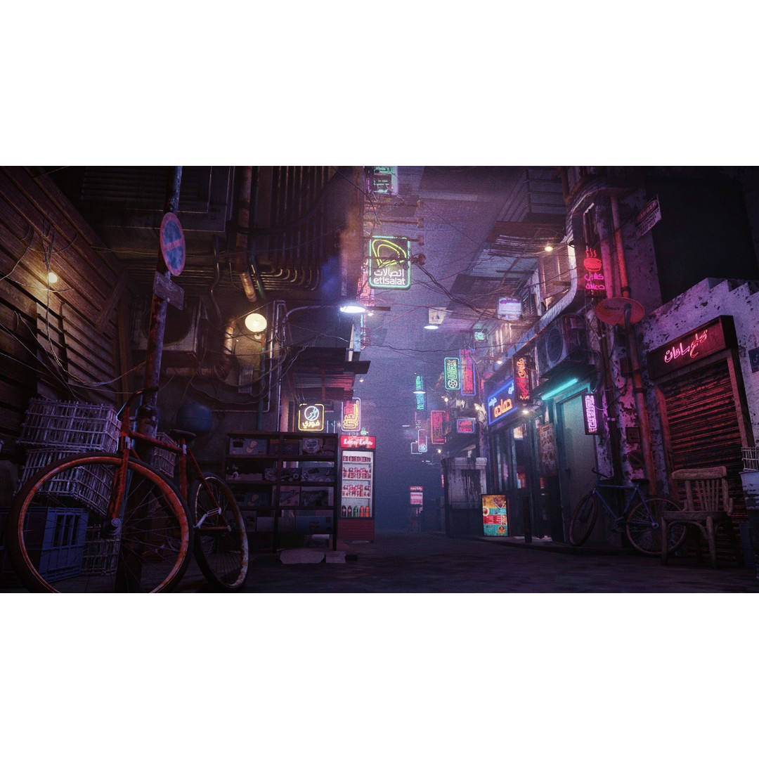 Cairo City Cyberpunk Streets 3D Model – Day & Night Modes, Animated Neon Signs - View 12