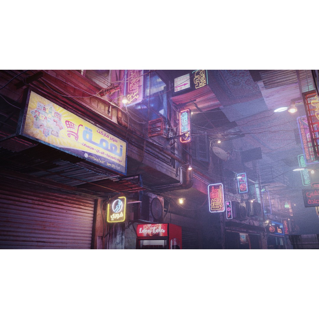 Cairo City Cyberpunk Streets 3D Model – Day & Night Modes, Animated Neon Signs - View 13