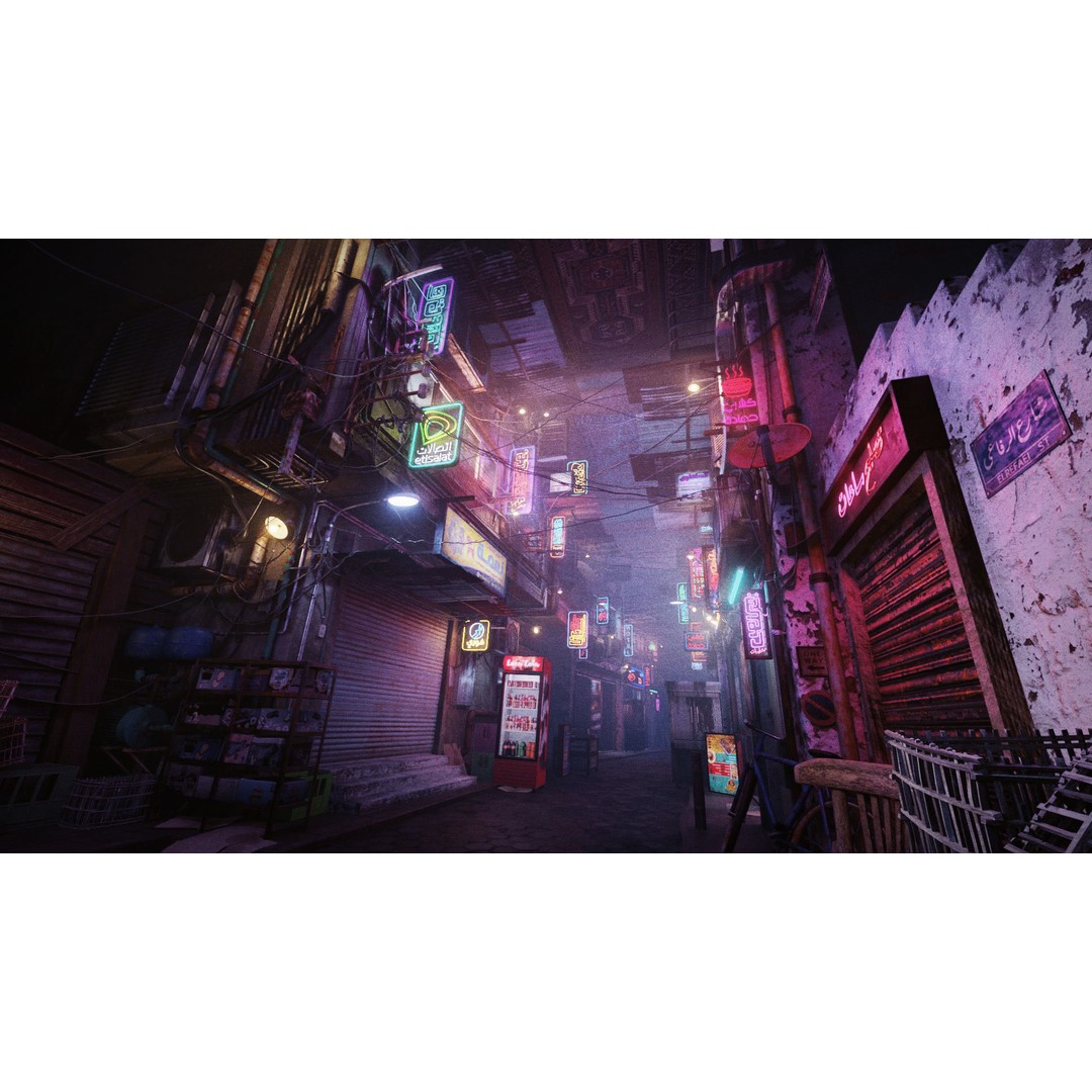 Cairo City Cyberpunk Streets 3D Model – Day & Night Modes, Animated Neon Signs - View 14