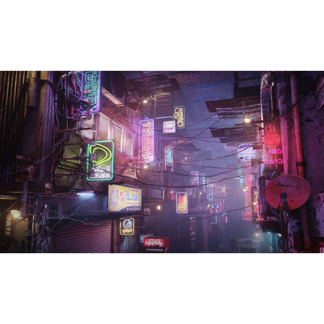 Cairo City Cyberpunk Streets 3D Model – Day & Night Modes, Animated Neon Signs - View 16