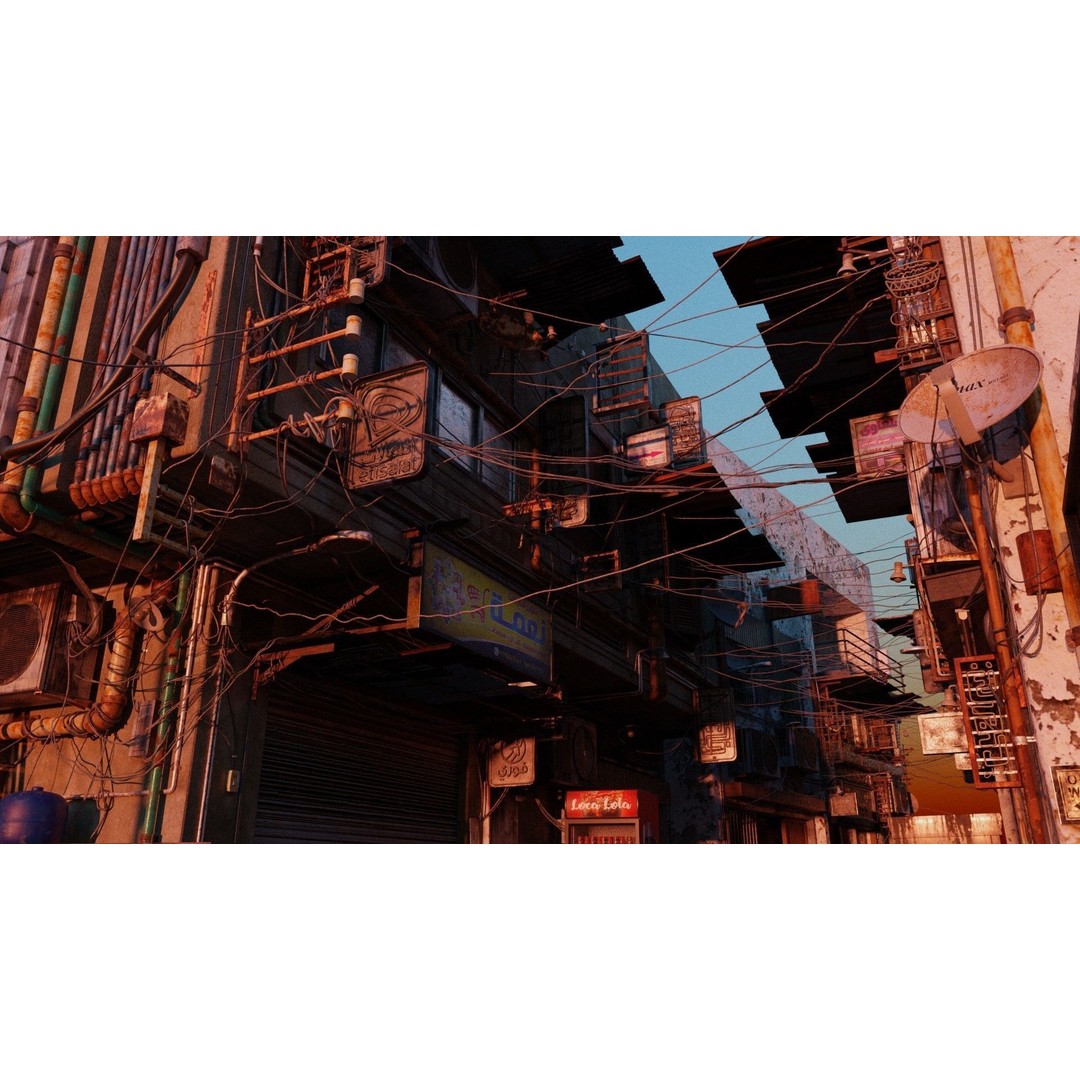 Cairo City Cyberpunk Streets 3D Model – Day & Night Modes, Animated Neon Signs - View 4