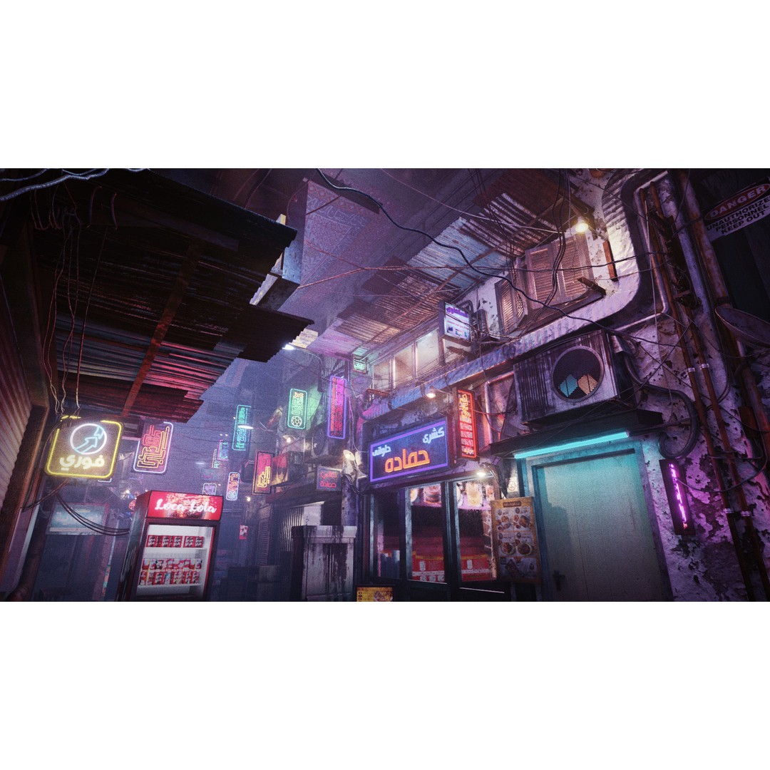 Cairo City Cyberpunk Streets 3D Model – Day & Night Modes, Animated Neon Signs - View 5