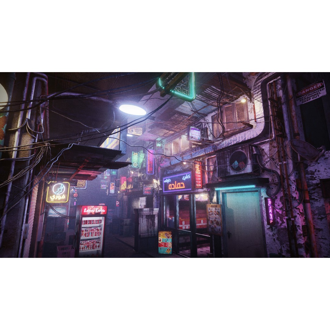 Cairo City Cyberpunk Streets 3D Model – Day & Night Modes, Animated Neon Signs - View 9