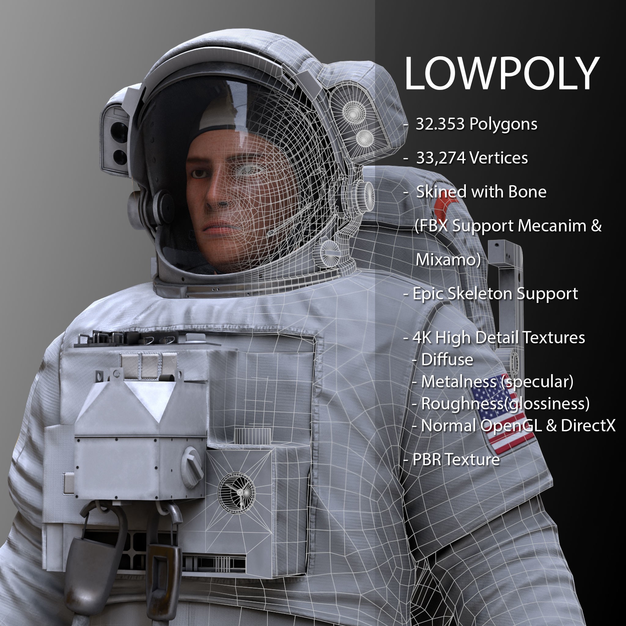 CS05 Space Suit - Low-Poly Game-Ready 3D Model - View 3