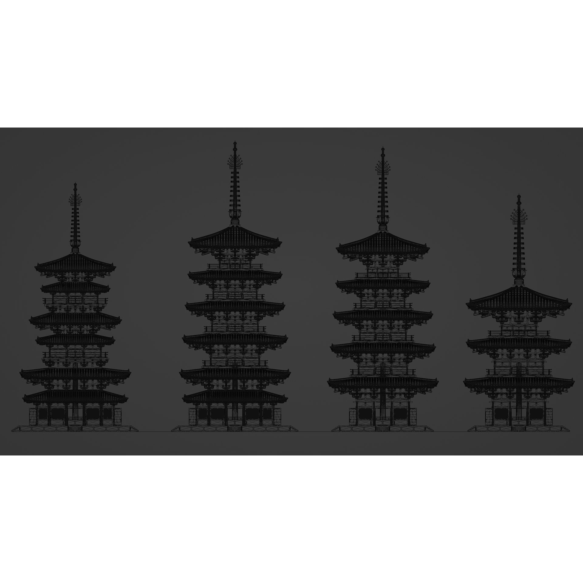 Japanese Modular Pagoda - Low-Poly Game-Ready 3D Model