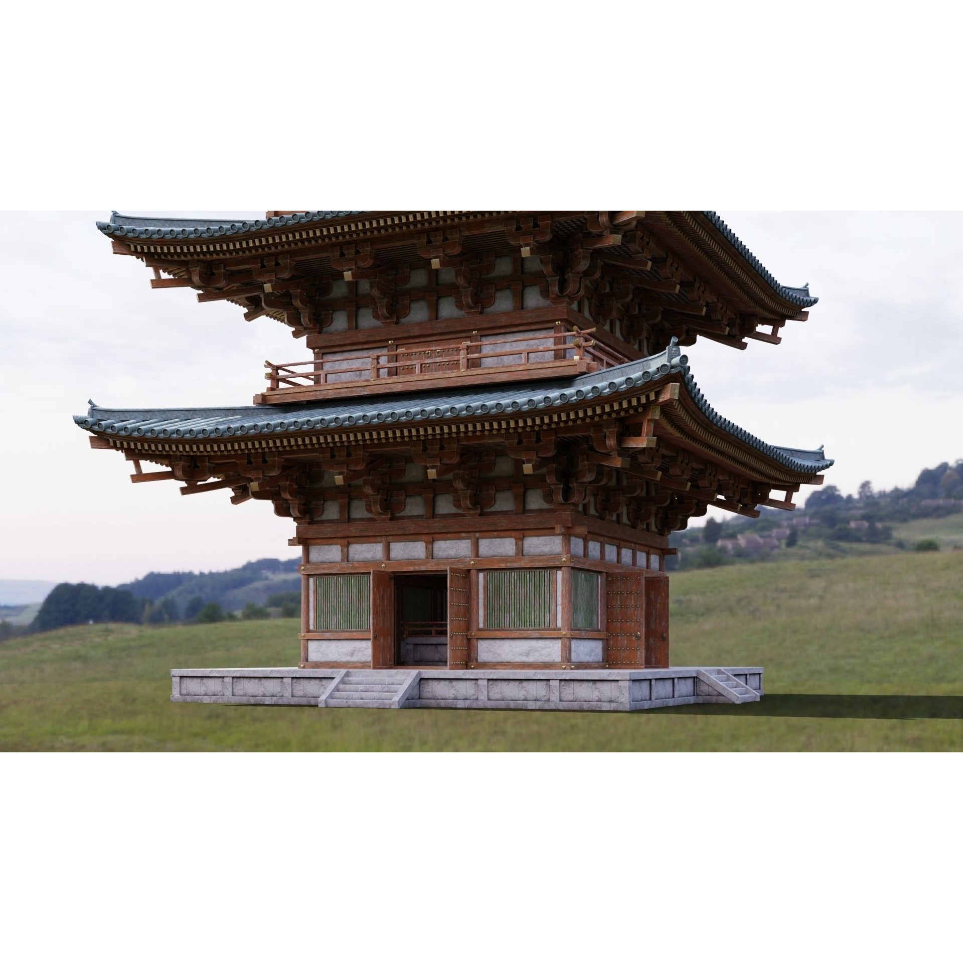 Japanese Modular Pagoda - Low-Poly Game-Ready 3D Model - View 10